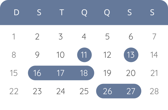 Calendário - fevereiro de 2026